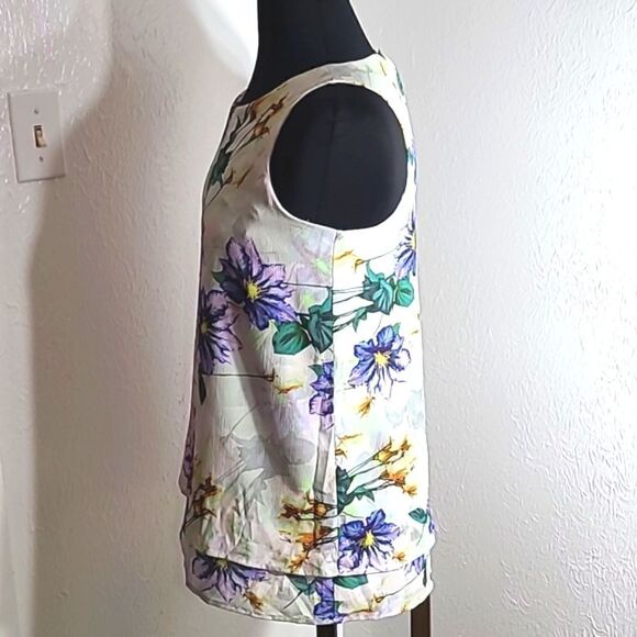 Alex Marie Green & Purple Floral, Sleeveless Top, Size Small - Picture 4 of 8